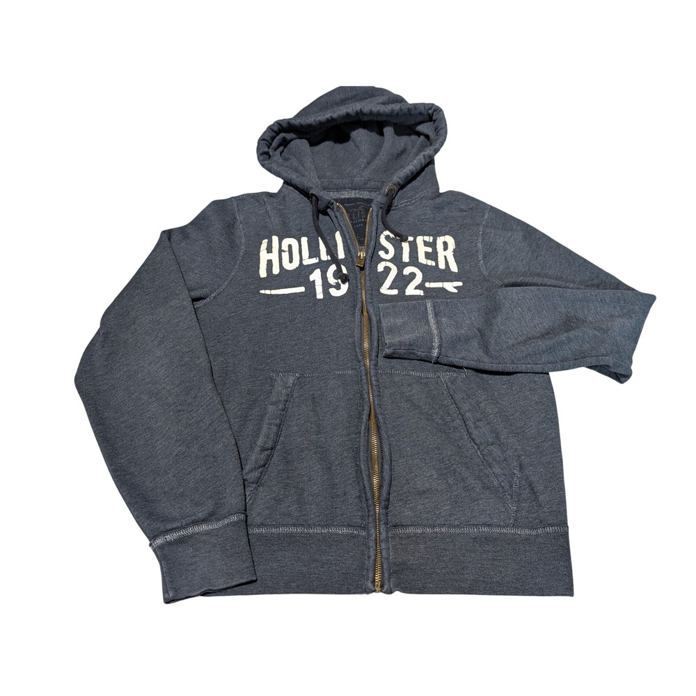 VTG Hollister Hoodie Men Large Gray Full Zip Logo Graphic 1922 California Y2K